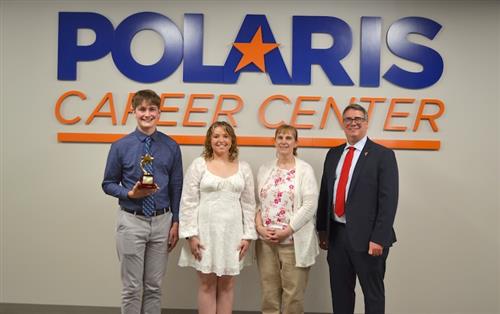 Fairview Outstanding Seniors at Polaris from Class of 2024 with Board Member Bolander and Superintendent Ahearn